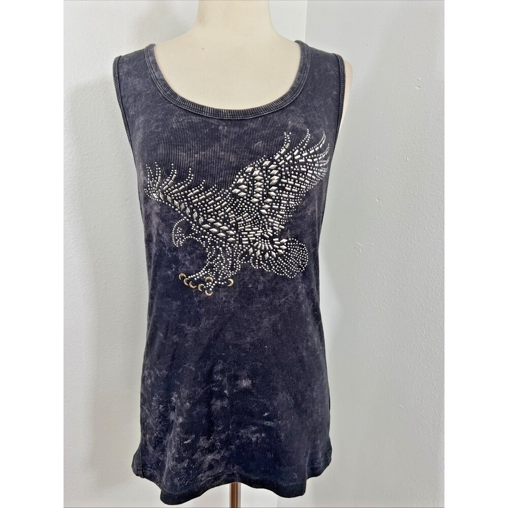 V Cristina Tank Top Womens Large Gray Eagle Ribbed Distress Stains Grunge DY2K